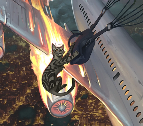 猫咪挂在飞机引擎上